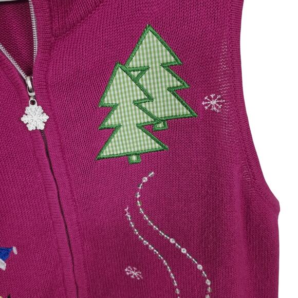 Nouveaux Red Ugly Christmas Sweater Vest Zip Up Holidays Christmas Trees L - Picture 10 of 14